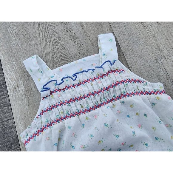 Vintage By Thomas One Piece Baby Girl Romper Size 24 Months Smocked Flowers 1970 - Picture 2 of 9